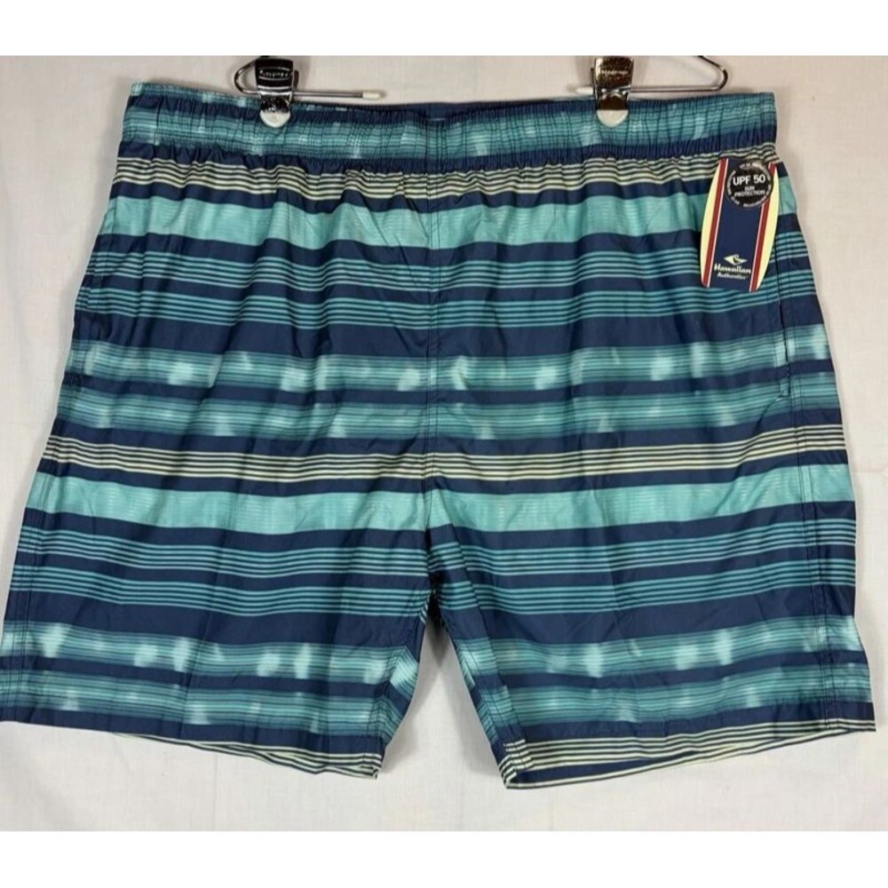 Hawaiian Authentics UPF50 Classic Swim Trunks Lined Blue Stripe Men’s XXL NWT
